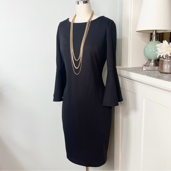 Calvin Klein Black Bell Sleeve Sheath Dress 4 Small - Picture 6 of 14